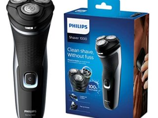 Philips Serie 1000 S1332/41 - Afeitadora Eléctrica Para Hombre Con Cuchillas Powercut, Cortapatillas Desplegable Para Bigote Y Patillas, 45 Min De Afeitado, Con o Sin Cable, Negro