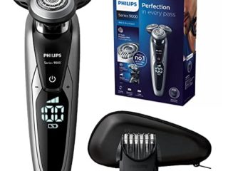 Philips Serie 9000 S9711/41 - Máquina de afeitar con cabezales de 8 direcciones, seco/húmedo y 3 modos, 60 min de batería incluye perfilador de barba con 5 posiciones y funda de viaje, plata