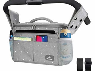 PHILORN Bolso Carro Bebé Universal con Portavasos Aislado y Correa Para el Hombro, Gran Espacio, Bolsa Organizadora de Cochecitos, Bebé Bolsa de Almacenamiento - Apto Para la Mayoría de las Carriolas