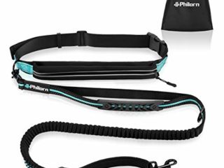 PHILORN Correa para Perros Manos Libres(47"-67") con Costuras Reflectantes, Cinturones de Cintura Ajustables(24"-47") y Correas Elásticas de Doble Manija para Correr/Caminar, Endure 150 lbs …