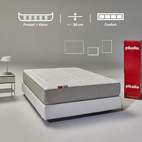 Pikolin Veza - Colchón de muelles ensacados y viscoelástica premium, Altura 28cm, Firmeza Media-Alta, Confort Visco, Calidad Óptima, Protección Higiénica Total, 90x190