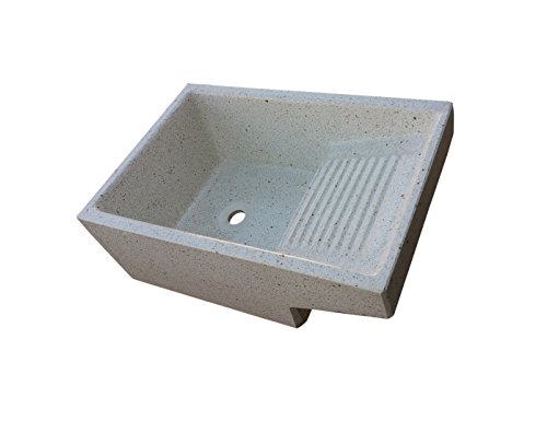 Pila con Lavadero de piedra para exterior o interior. (Blanco)