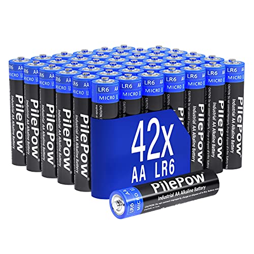 Pilas AA, Paquete de 42 Pila alcalinas AA industriales LR6 1.5V, Desechables de Almacenamiento de 10 años para Juguetes, Reloj Despertador, Mando a Distancia portátil y Otros Dispositivos Diarios
