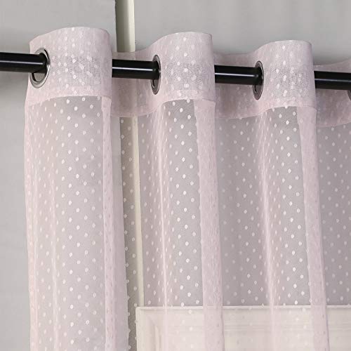 PimpamTex– Cortina Semi Traslúcida para Dormitorio, Salón o Habitación,1 Ud, Visillo semitraslúcido con 8 Ollaos, Cortina Elegante, Original, Variedad de Diseños y Colores (140 x 260 cm, Plumeti rosa)