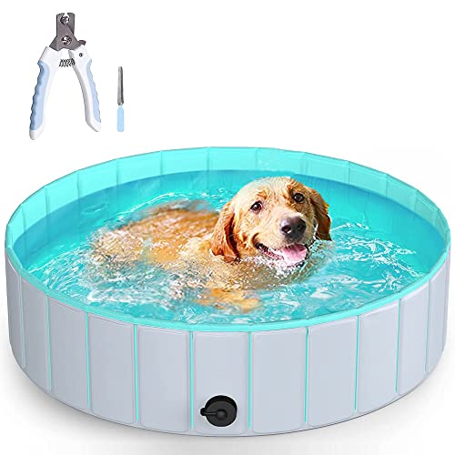Piscina plegable para perros de plástico duro para perros grandes, para niños, piscina, bañera, piscina para perros y niños (80 x 20 pulgadas, verde)