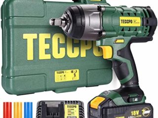 Pistola de impacto, TECCPO 350Nm Llave de Impacto con 4,0 Ah batería, 3pcs Vasos de Impacto Profundo 17, 19, 21 mm, Tornillos Ruedas Coche, Mandril de 13 mm, Caja Compacta-TDIW01P
