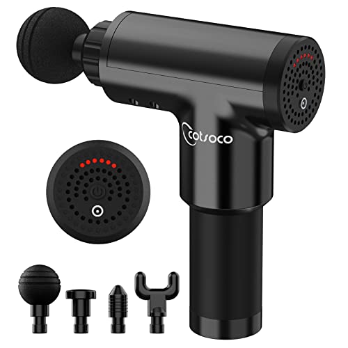 Pistola de Masaje, Electrónica Masajeador de Tejido Profundo con 6 Niveles Ajustables, 4 Cabezas de Masaje y Ultra Silenciosos, Negro