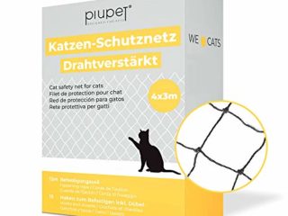 PiuPet® - Red para Gatos Reforzada con Alambre, para balcón y Ventana, Incluye Set de fijación, Red para Balcones para Gatos, Color Negro (4 x 3 m)