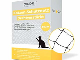 PiuPet® - Red para Gatos Reforzada con Alambre, para balcón y Ventana, Incluye Set de fijación, Red para Balcones para Gatos, Color Negro (8 x 3 m)