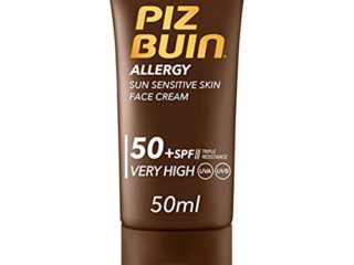 Piz Buin, Allergy Protector Solar Facial, SPF 50+ Protección Muy Alta para Pieles Sensibles al Sol, 50 ml