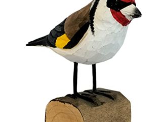 Pájaro Decorativo de Madera Jilguero Hecho a Mano de Madera de Tilo en Caja de Regalo, 12 x 9 cm