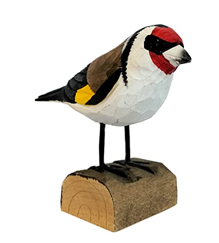 Pájaro Decorativo de Madera Jilguero Hecho a Mano de Madera de Tilo en Caja de Regalo, 12 x 9 cm