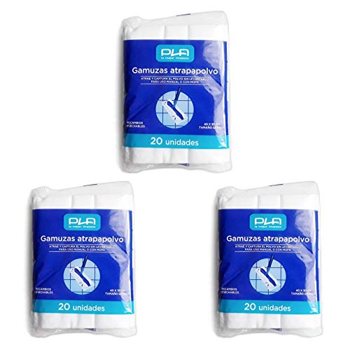 PLA - Gamuza Atrapapolvo desechable para mopa, Set de 60 Unidades 40x30 cm (3)