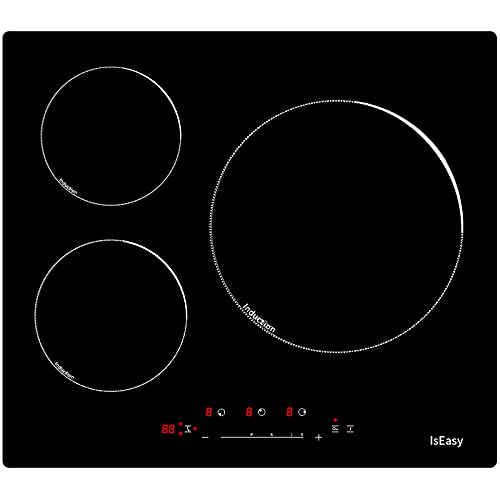 Placa de Inducción 3 Zonas, 9 Niveles de Potencia, Placa de Cocción de Inducción Eléctrica (6400 W, 3 Fuegos, 60 cm, Empotrada, Control Táctil, Temporizador de 99 Minutos, Cristal Cerámic）