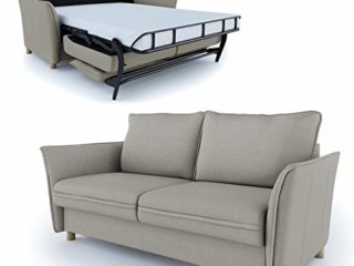 place to be. Sofá cama de 140 cm de ancho con cajón de cama de 2 plazas, sofá con función de cama, cama plegable, color marrón oscuro y haya maciza