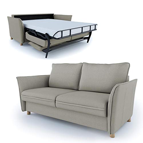 place to be. Sofá cama de 140 cm de ancho con cajón de cama de 2 plazas, sofá con función de cama, cama plegable, color marrón oscuro y haya maciza