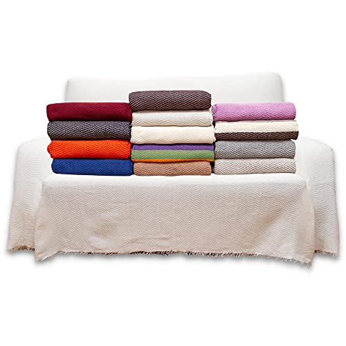 Plaid Sofá Algodón Ecológico Sostenible - colcha multiusos para sofás, cubre sofá, cubre cama, uso como colchas para sofás, jarapas para sofás o foulard para sofás o coche (Blanco Arena, 230 x 260 cm)