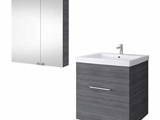 Planetmöbel Mueble bajo para lavabo con armario con espejo, 60 cm, para cuarto de baño de invitados (antracita)