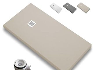 Plato de Ducha RESINA Extraplano EstiloBaño® DACOTA - Antideslizante TEXTURA PIZARRA -Todas Las Medidas Disponibles -Varios colores -【80x80, Crema Ral-1015】- Incluye Válvula desagüe + Rejilla
