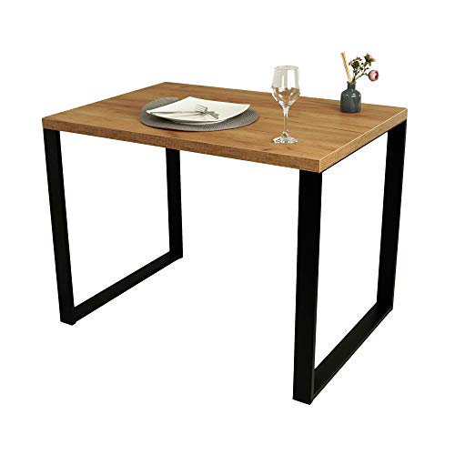 POKAR Mesa de Comedor | Mesa Salon | Escritorio | Mesa de Cocina con Patas de Mesa de Acero Negro y Tablero de 3,6 cm, Aspecto Roble Artesanal Dorado, 100 x 70 x 76 cm