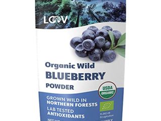 Polvo de arándanos silvestres orgánicos LOOV, cosechado de forma silvestre en bosques nórdicos, 100% fruta entera, suministro para 35 días, 171 g, arándanos liofilizados en polvo, sin azúcar añadida