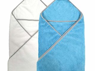 Polyte - Toalla de baño de Microfibra hipoalergénica para bebés - con Capucha - Premium - Azul, Blanco - 91,4 x 91,4 cm - Pack de 2