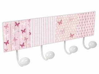 POMOLINE Percha Pared Metal diseño Infantil decoración Mariposas Rosa con 4 Ganchos Porcelana