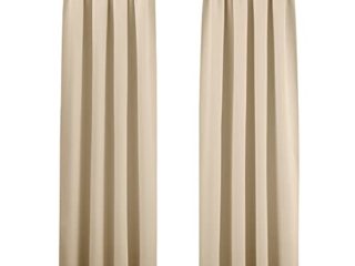 PONY DANCE Cortinas Fruncidas Beige - Cortinas Modernas Largas de Salon Dormitorio Infantil Bebe Niños Niñas/Telas Gruesas Termicas Aislantes Frio Ruido Antimoscas, 2 Paneles, 140 x 245 cm (An x L)