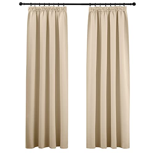 PONY DANCE Cortinas Fruncidas Beige - Cortinas Modernas Largas de Salon Dormitorio Infantil Bebe Niños Niñas/Telas Gruesas Termicas Aislantes Frio Ruido Antimoscas, 2 Paneles, 140 x 245 cm (An x L)