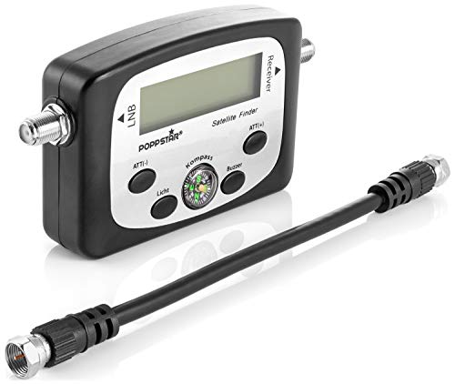 Poppstar Digital Satfinder (Dispositivo de medición Digital Sat Finder para Antena parabólica, alineación/Ajuste Exacto), Incl. Cable coaxial de 19,5 cm