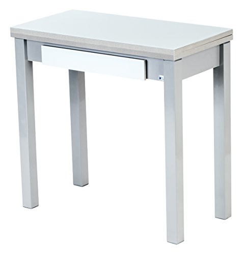 Portus Mesa de Cocina Libro, Cristal Blanco, Extensible 80x40(80)