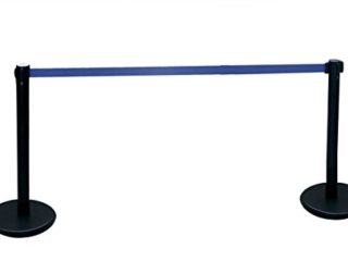 Poste separador de hierro lacado negro con Cinta Extensible Azul 3m. Delimitador de paso con cinta extensible de 3 m. Poste retráctil. (2- Postes cinta extensible)