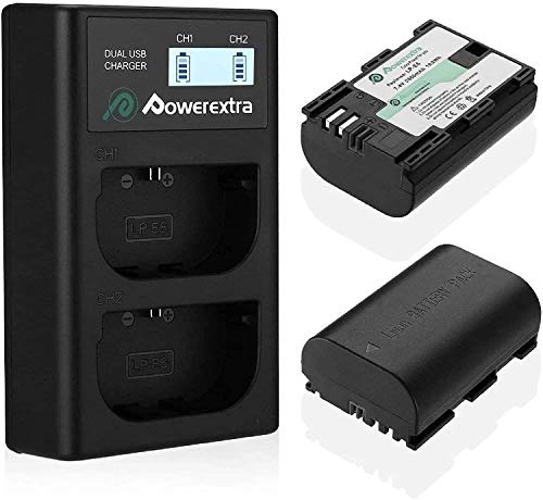 Powerextra Batería de Repuesto para Canon LP-E6 y LP-E6N con Cargador Pantalla LCD USB para Canon EOS 80D 6D 7D 70D 60D 5D Mark III 5D Mark II BG-E14 BG-E11 BG-E9 BG-E7 LC-E6 BG-E6