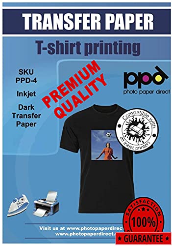 PPD A5 x 10 Hojas de Papel de Transferencia Térmica Premium para Camisetas y Tejidos Oscuros - Fácil de Usar - Para Impresión de Inyección de Tinta Inkjet - PPD-504-10