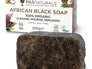 PraNaturals Jabón Negro Africano 200g, Orgánico y Vegano para Todo Tipo de Pieles, de Origen y Artesanal en Ghana Tropical