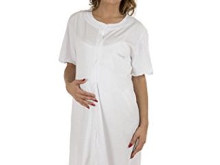 Premamy - Camisa Clinica para Maternidad, Modelo de Frente Abierto, Jersey algodón, pre-Post-Parto - Blanco - VII (XXL)