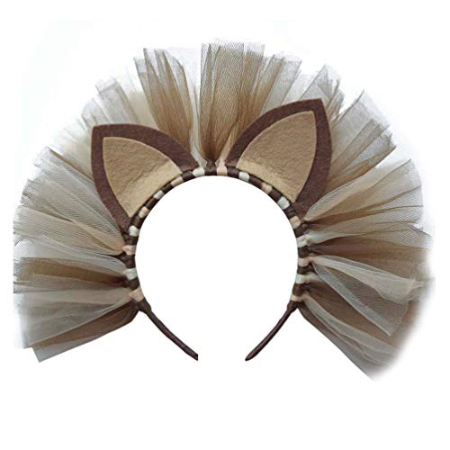 PRETYZOOM Zoológico Animales Orejas Diadema León Pelo Aro Selva Safari Animales Diademas Cosplay Tocado para Fiesta de Cumpleaños Disfraz (Marrón)