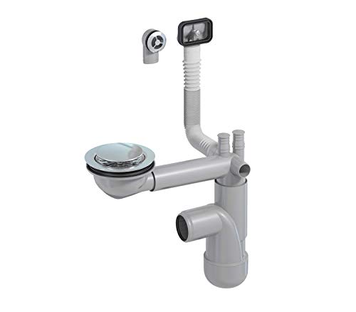 PREVEX Flexloc - Kit de sifón para fregadero de cocina universal | tapa magnética y rebosadero