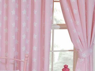 Price Right Home Cortinas con forro de estrellas rosas y blancas, 168 cm de ancho x 183 cm de caída