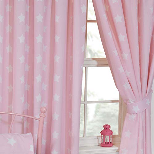 Price Right Home Cortinas con forro de estrellas rosas y blancas, 168 cm de ancho x 183 cm de caída