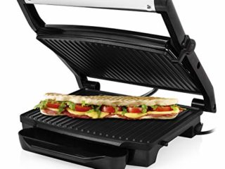 Princess 112415 Grill para bocadillos con tapa flotante y plancha, Se puede guardar en vertical u horizontal, superficie de la parrilla 30 x 24 cm, bandeja recoge grasa, 2000 W