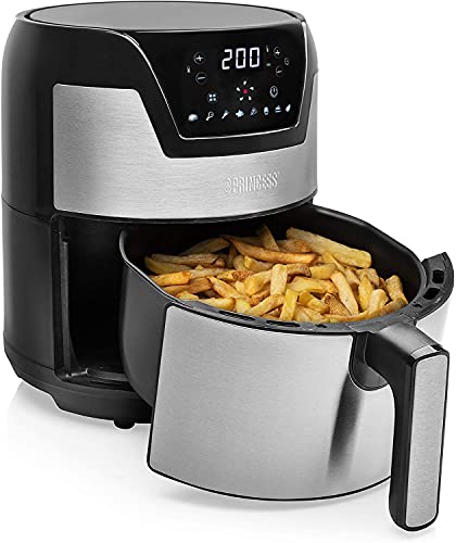 Princess 182026 Freidora sin aceite XXL, Panel de control Digital Táctil, Fácil de usar y de Limpiar, Capacidad 4.5 Litros, 8 programas, Carcasa de Acero Inoxidable, 1500 W, 30 Recetas PDF