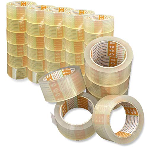 Printation 36x Set Cinta de embalaje de 50mm transparente - fuerte, a prueba de desgarros y de poco ruido para paquetes y embalajes - 36 rollos adhesiva de 66m cada uno - fuerte y silencioso (36)