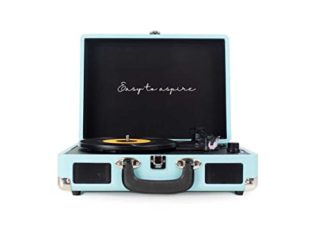 PRIXTON VC400 - Tocadiscos de Vinilo Vintage, Reproductor de Vinilo y Reproductor de Musica Mediante Bluetooth y USB, 2 Altavoces Incorporados, Diseño de Maleta, Color Azul