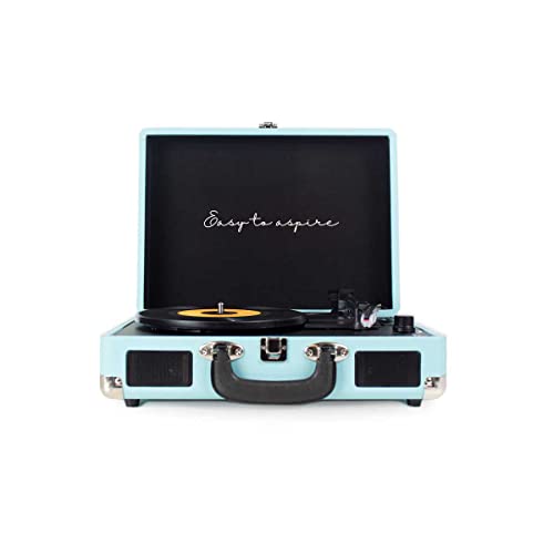 PRIXTON VC400 - Tocadiscos de Vinilo Vintage, Reproductor de Vinilo y Reproductor de Musica Mediante Bluetooth y USB, 2 Altavoces Incorporados, Diseño de Maleta, Color Azul