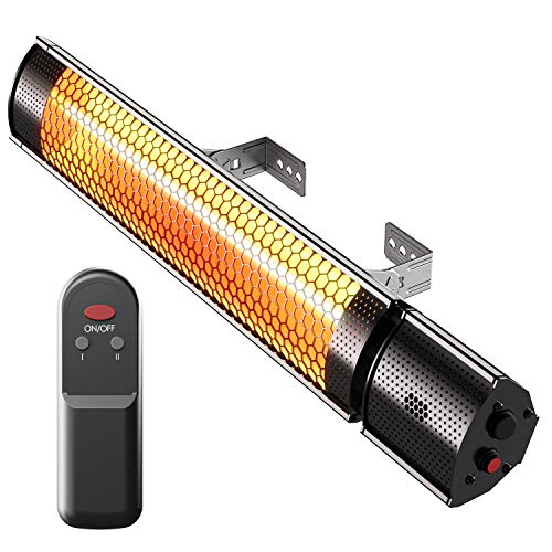 Pro Breeze Calefactor Infrarrojo para Exteriores de 2000 W. Calentador de Pared Eléctrico con Mando a Distancia para Terrazas, 2 Niveles de Calor, Ajuste de 45° y Resistente al Agua IP65 - Negro