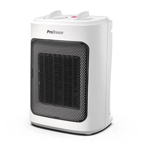 Pro Breeze Mini Calefactor Cerámico de 2000 W, 3 Niveles de Potencia y Modo Solo Ventilador. Pequeño Calentador Para Casa, Oficina, Escritorio, Dormitorio o Terraza – Blanco