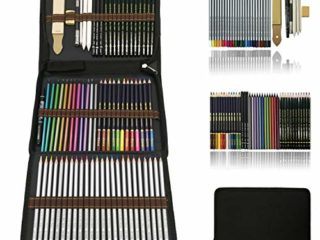 Profesional Lápices de colores Conjunto de Dibujo Artístico,lapiz dibujo y Bosquejo Material Set,Incluye lápices metálicos,acuarelables,carbón,Lápices Pastel,Herramientas de dibujo y Caja de lápiz