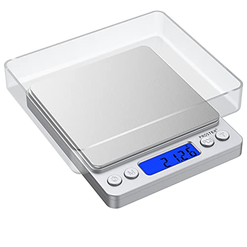Proster Mini Escala Digital de Bolsillo 0.01-500g Escala Postal de Alta Precisión para Alimento de la Cocina, Pesar Gemas, Joyas y Otros Objetos Preciosos - Color Plata