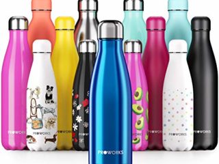 Proworks Botellas de Agua Deportiva de Acero Inoxidable | Cantimplora Termo con Doble Aislamiento para 12 Horas de Bebida Caliente y 24 Horas de Bebida Fría - Libre de BPA - 1L - Azul Metalizado